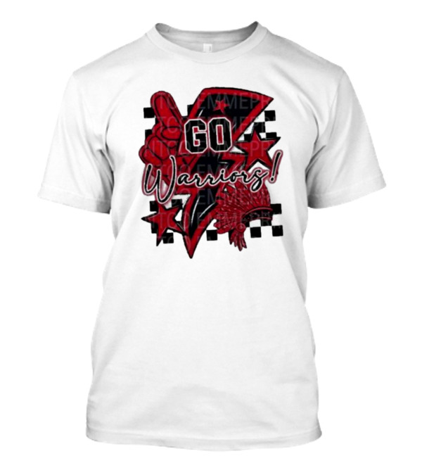 Go Warriors Football Sublimation With Foam Finger And Red Headdress T-Shirt