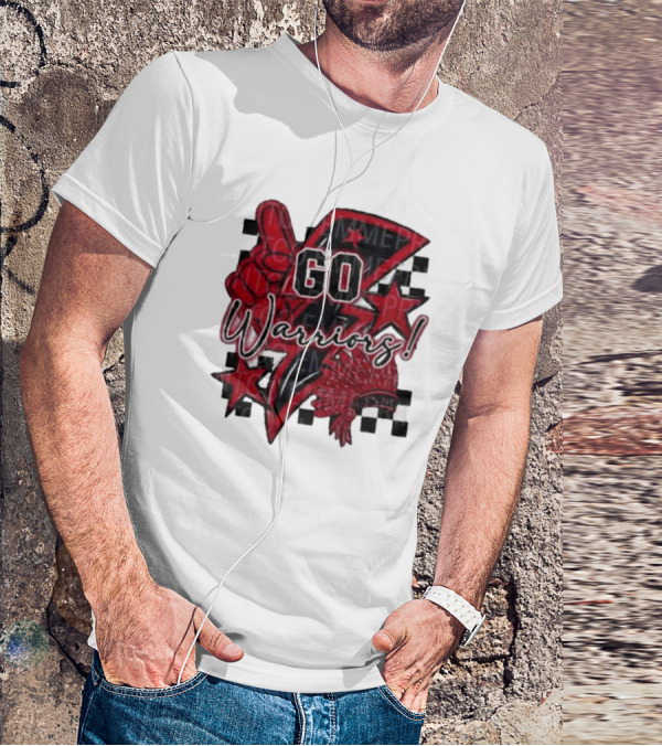 Go Warriors Football Sublimation With Foam Finger And Red Headdress T-Shirt
