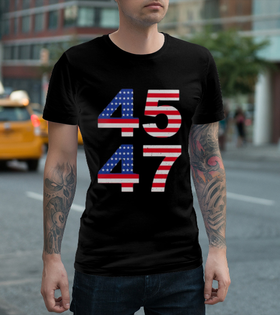 Donald Trump 45 47 American Flag Numbers T-Shirt
