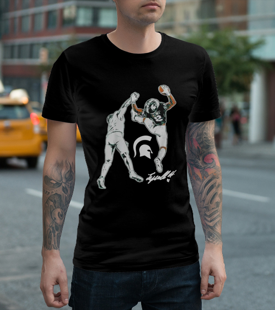 Michigan State Football Tyrell Henry Catch Spartan Logo Signature T-Shirt