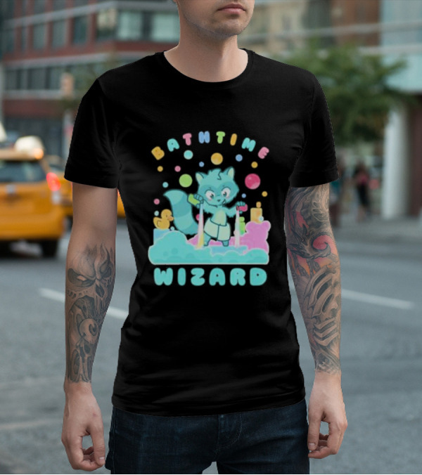 Bathtime Wizard Colorful Bubbles With Raccoon And Rubber Duck T-Shirt