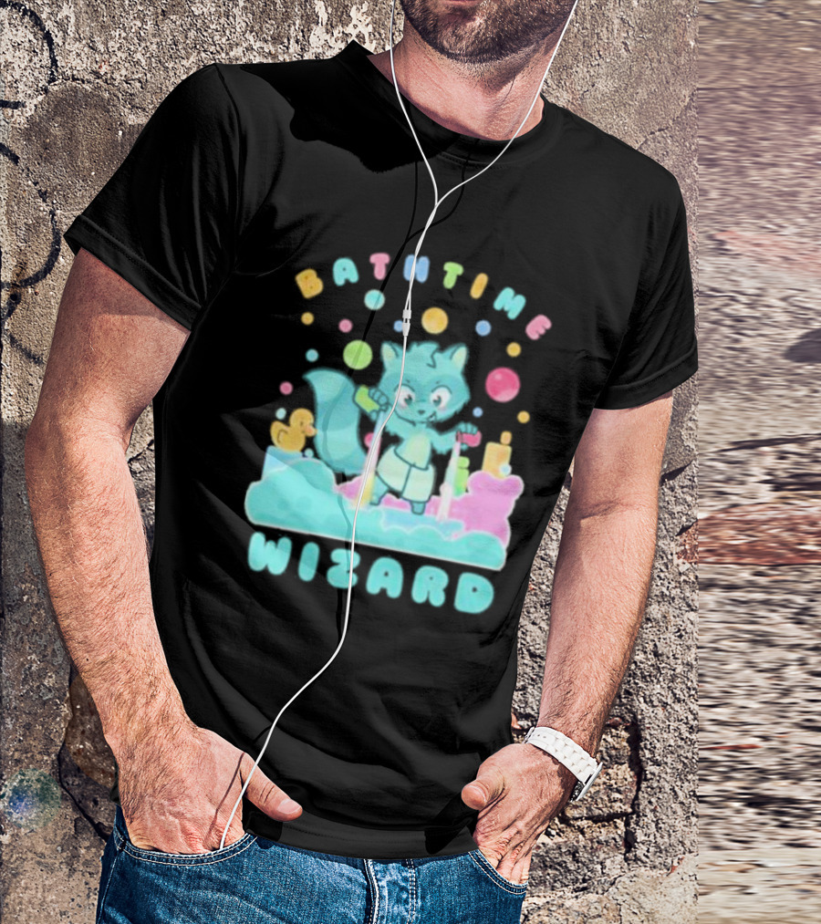 Bathtime Wizard Colorful Bubbles With Raccoon And Rubber Duck T-Shirt