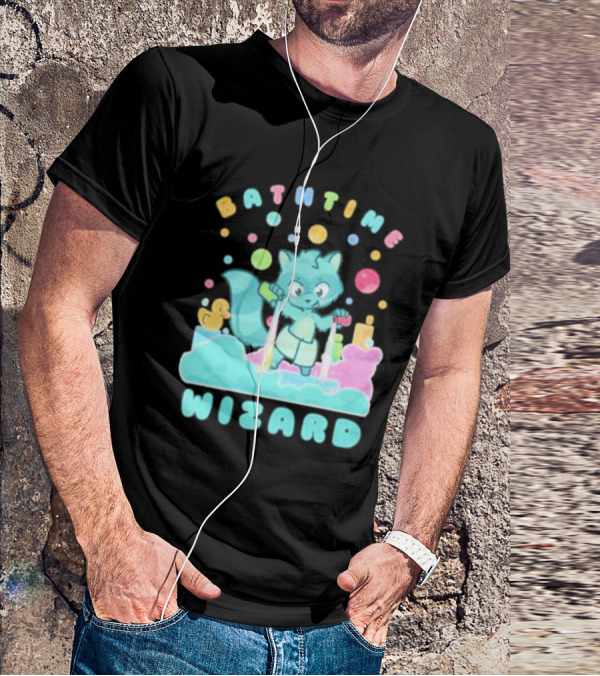 Bathtime Wizard Colorful Bubbles With Raccoon And Rubber Duck T-Shirt