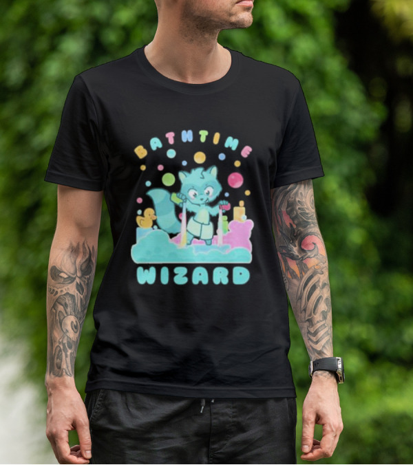 Bathtime Wizard Colorful Bubbles With Raccoon And Rubber Duck T-Shirt