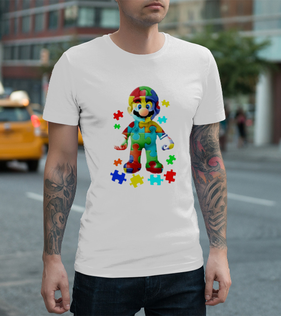 Super Mario Colorful Autism Puzzle Pieces T-Shirt
