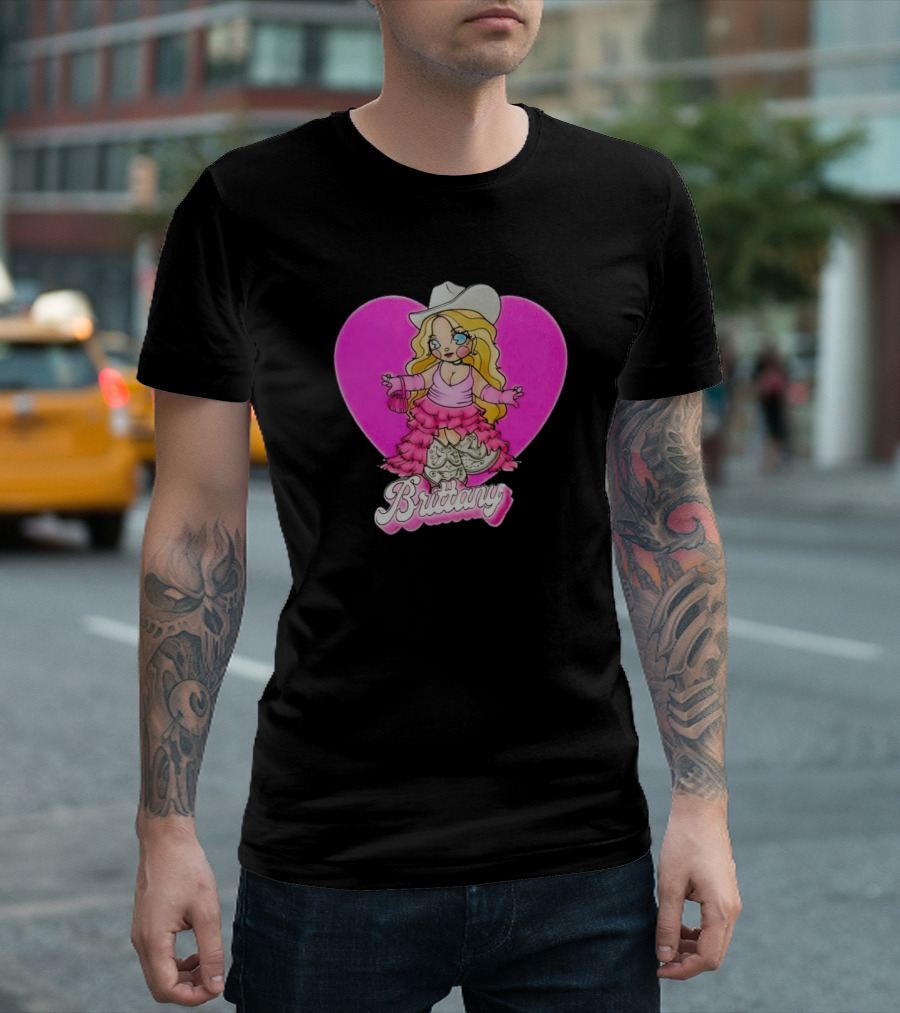 Brittany Cowgirl Cartoon Pink Heart Fashion T-Shirt