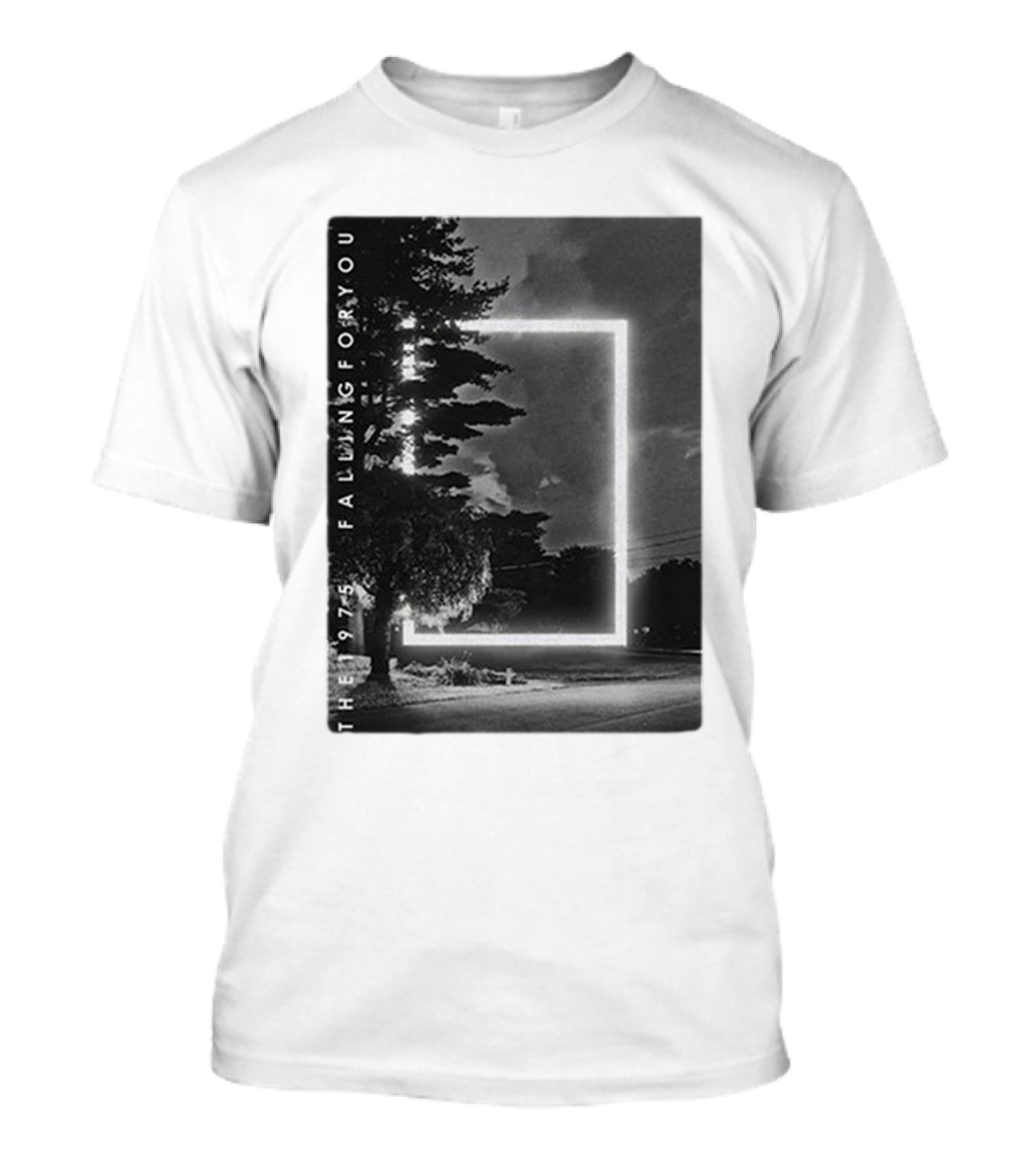 The 1975 Fallingforyou Neon Frame Black And White Night Scene T-Shirt