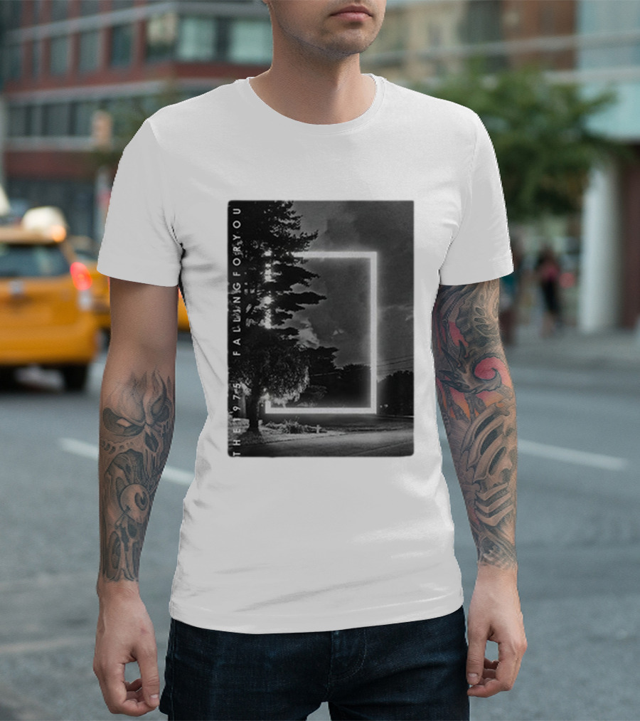 The 1975 Fallingforyou Neon Frame Black And White Night Scene T-Shirt