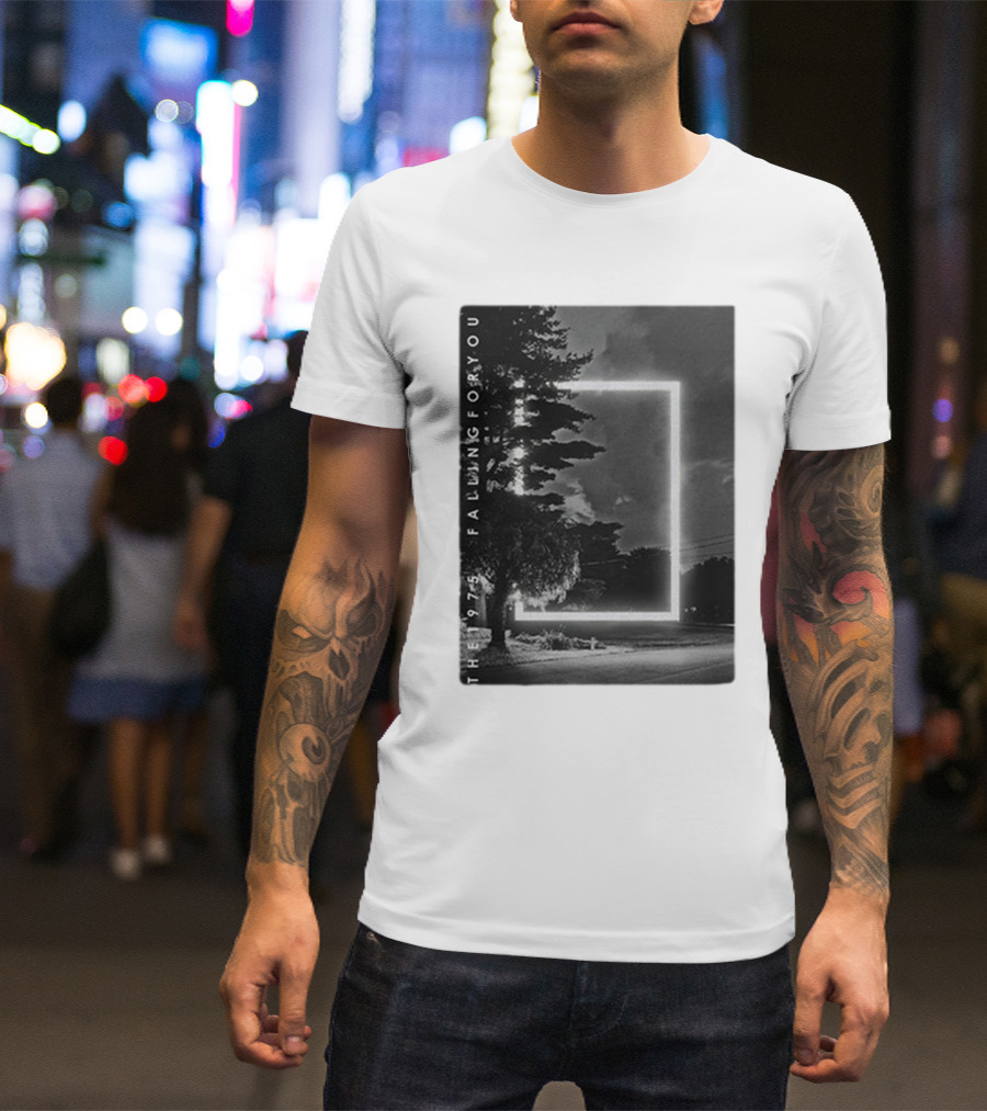 The 1975 Fallingforyou Neon Frame Black And White Night Scene T-Shirt