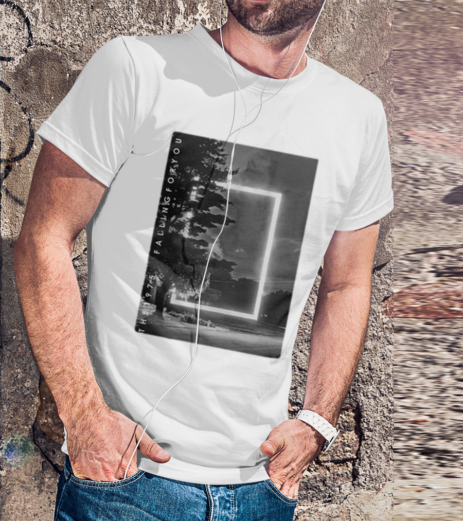 The 1975 Fallingforyou Neon Frame Black And White Night Scene T-Shirt