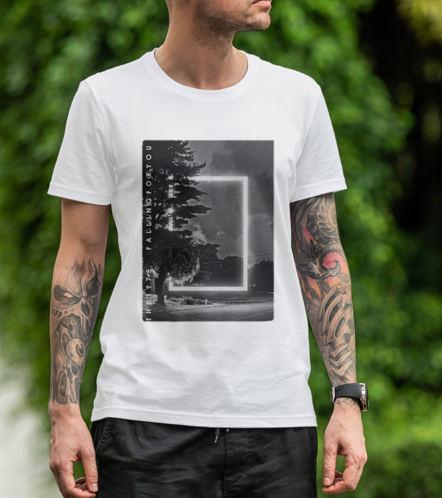 The 1975 Fallingforyou Neon Frame Black And White Night Scene T-Shirt