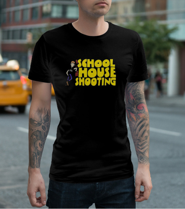 SCHOOL HOUSE SHOOTING Cartoon Character T-Shirt