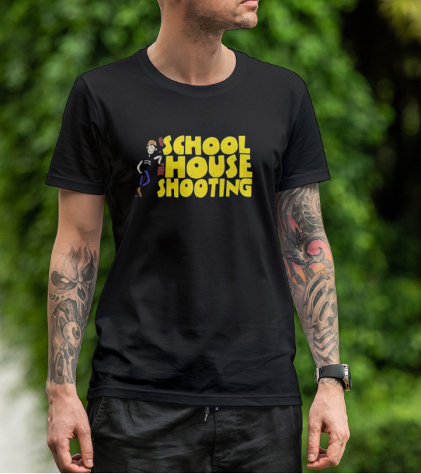 SCHOOL HOUSE SHOOTING Cartoon Character T-Shirt