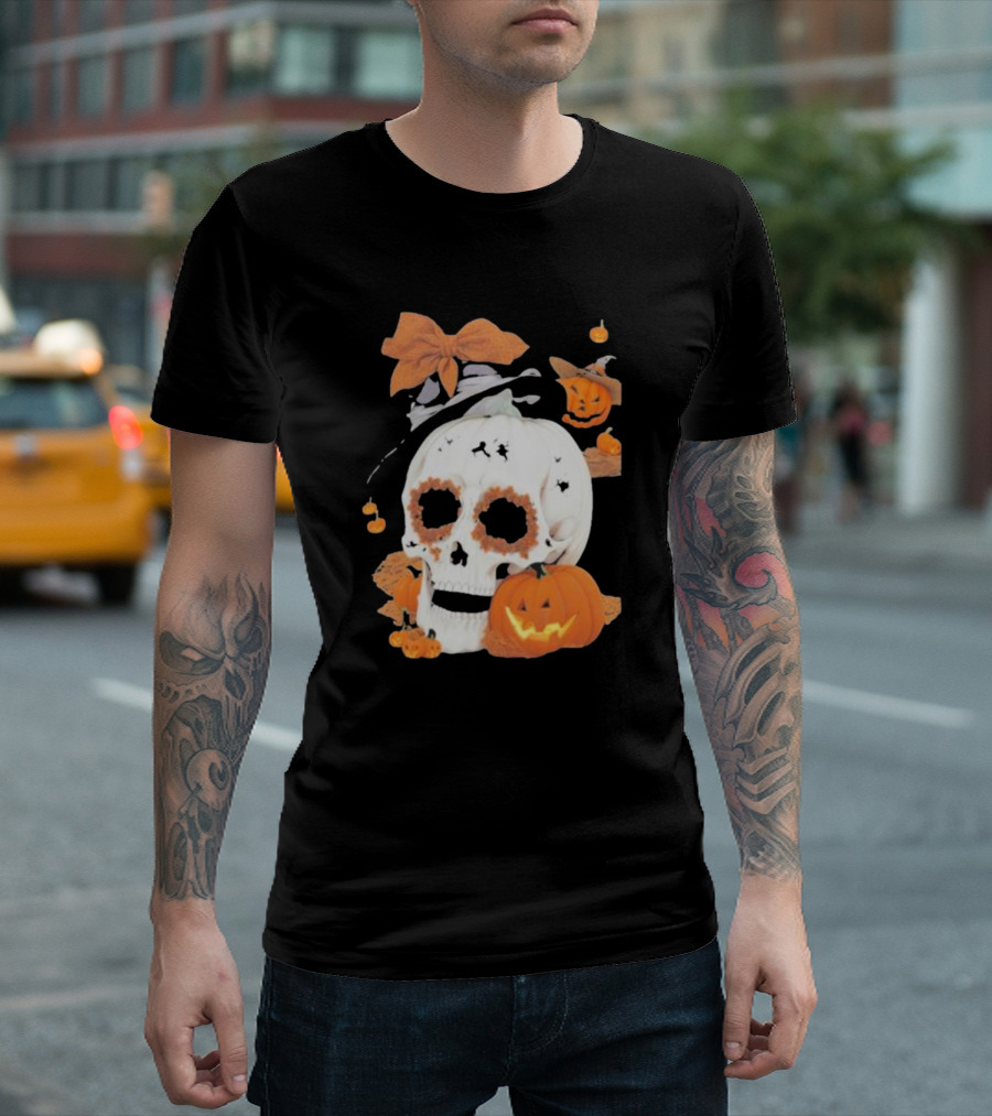 The Witch's Skull Pumpkin Halloween Hat and Laughing Jack-O'-Lanterns T-Shirt