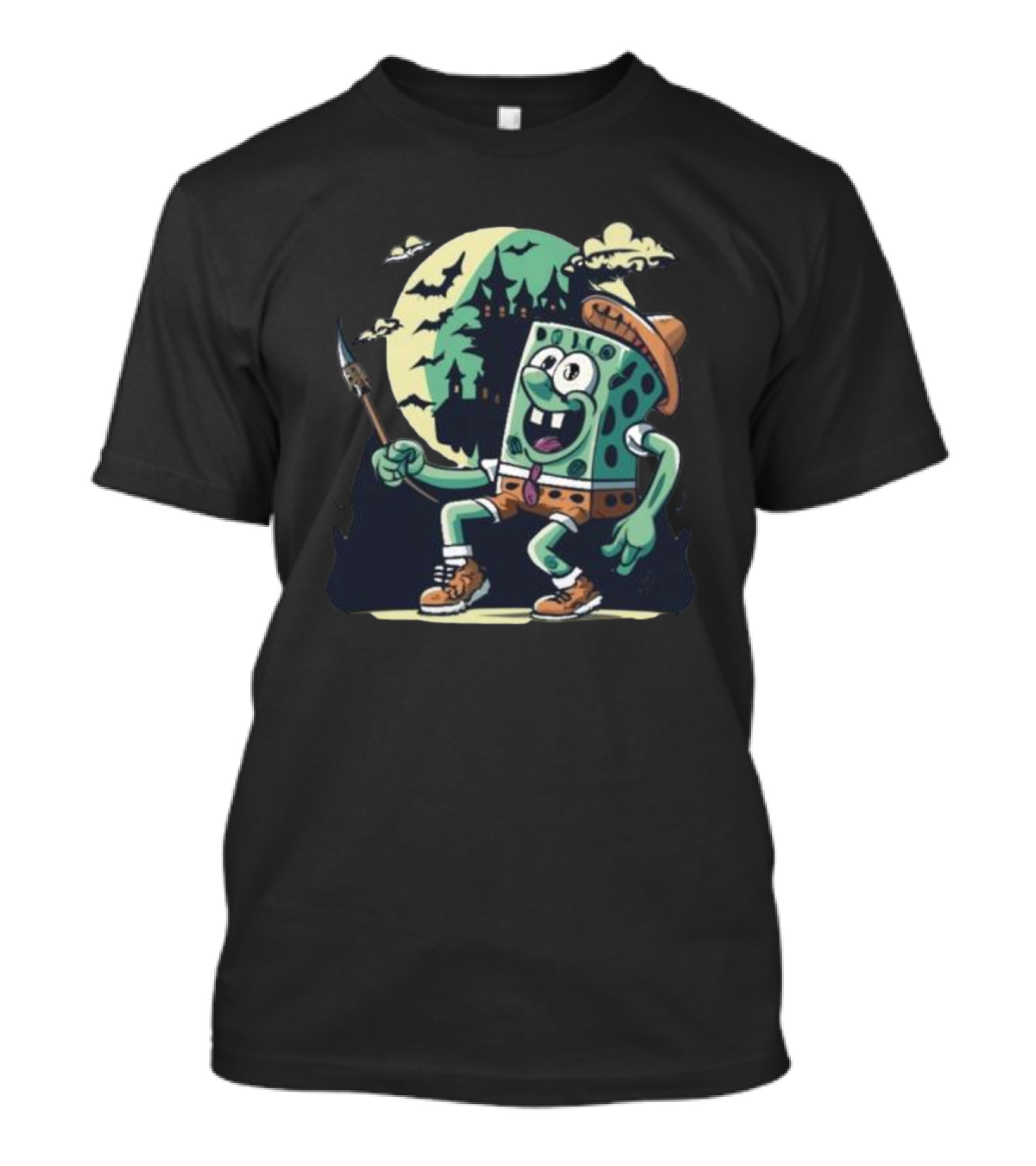 SpongeBob SquarePants Halloween Cowboy Spooky Night With Full Moon And Bats T-Shirt