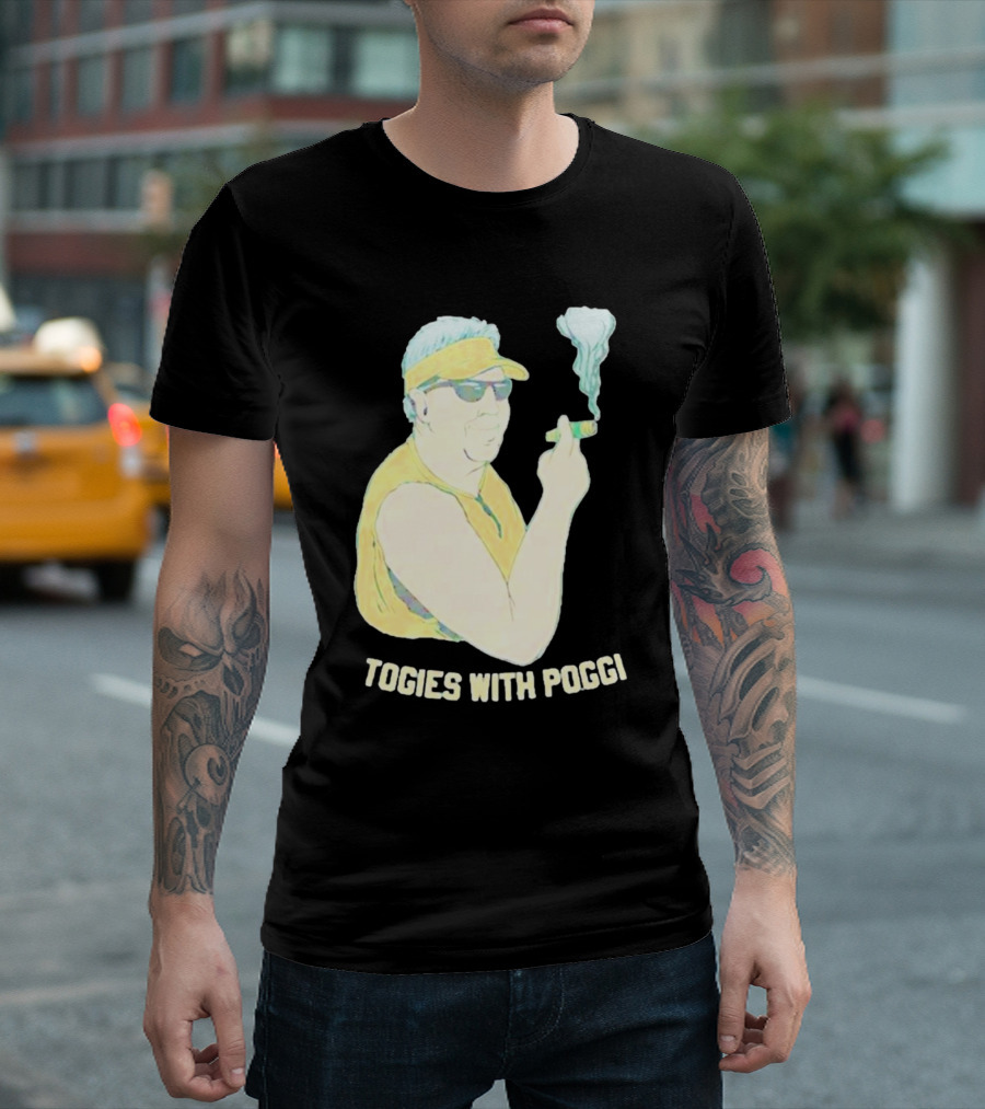 Stogies With Poggi Smoking Cigar Character in Sunglasses and Visor T-Shirt