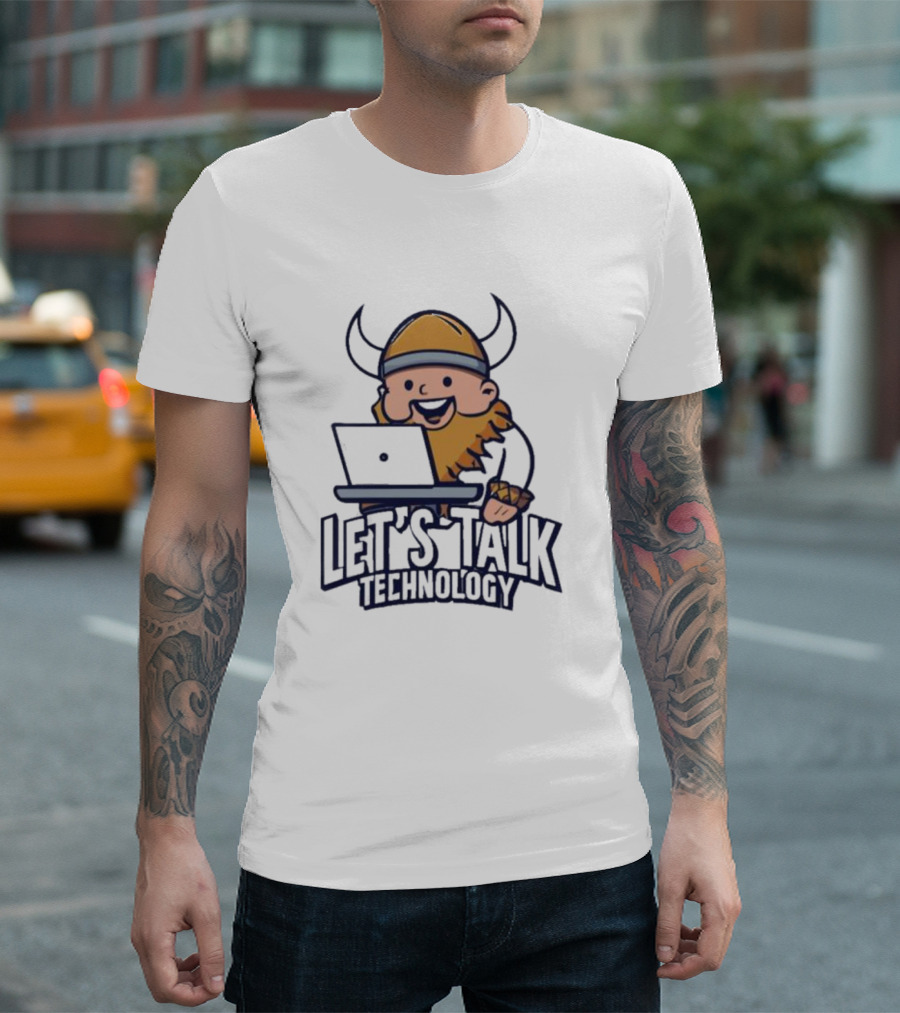 Viking Let's Talk Technology With Laptop Helmet Beard T-Shirt