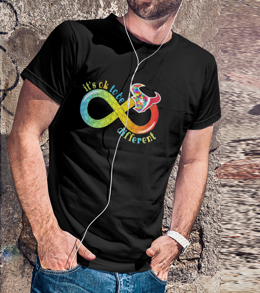 Houston Texans It's Ok To Be Different Autism Awareness Puzzle Infinity T-Shirt
