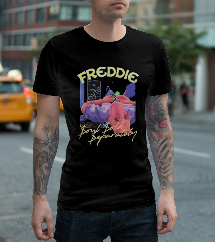 Freddie Soul Sold Separately Retro Style With Relaxed Figure Holding Phone T-Shirt