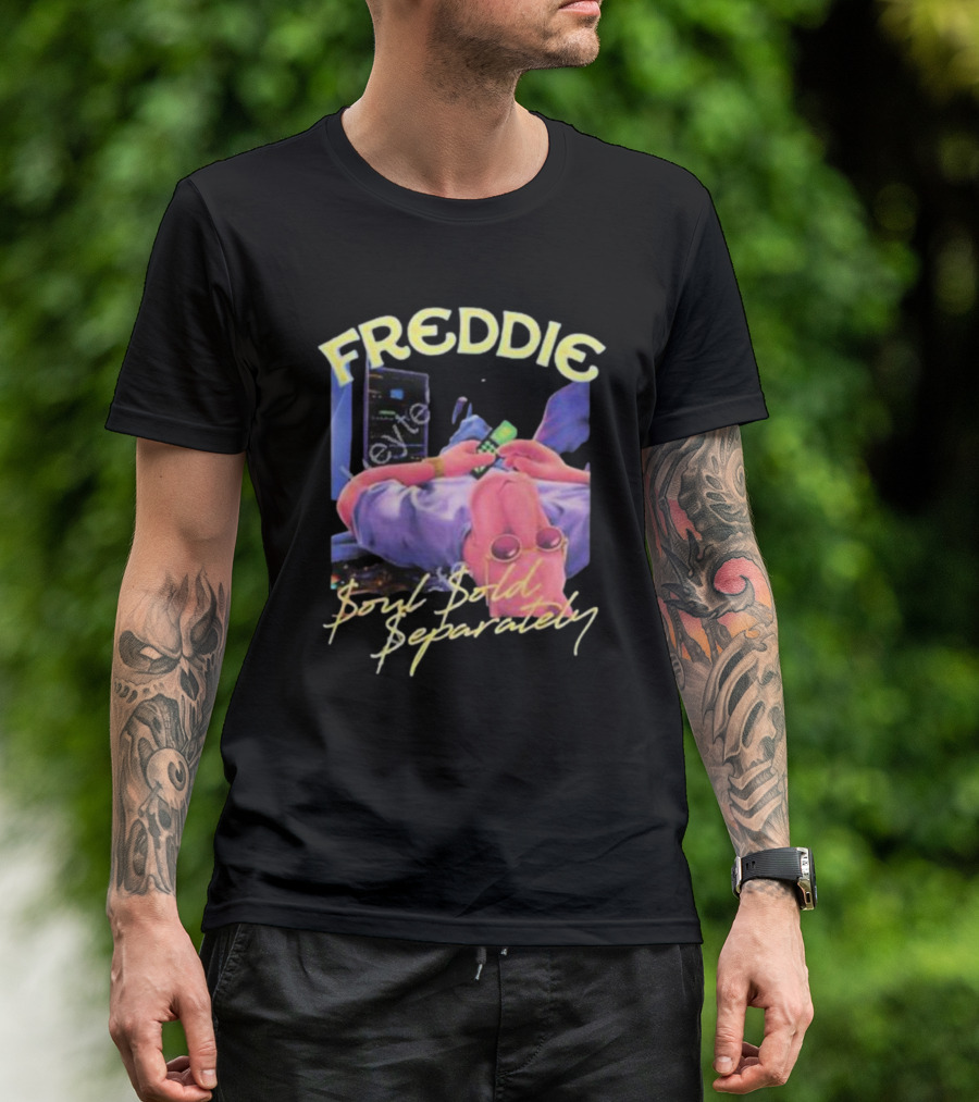 Freddie Soul Sold Separately Retro Style With Relaxed Figure Holding Phone T-Shirt