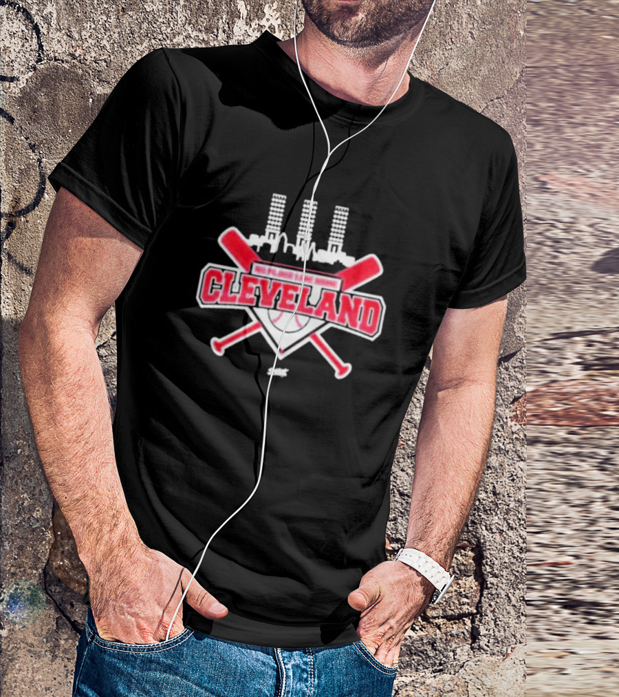 No Place Like Home Cleveland Baseball Fans Unlicensed Baseball Gear City Skyline Crossed Bats T-Shirt