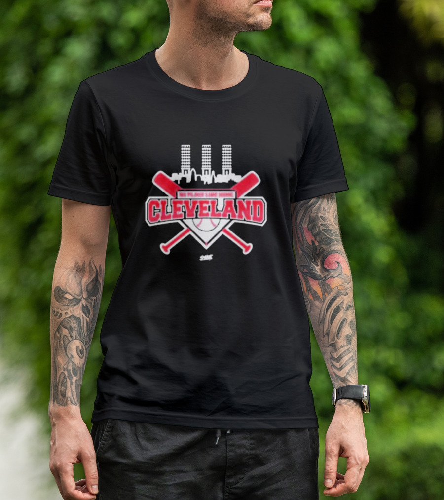 No Place Like Home Cleveland Baseball Fans Unlicensed Baseball Gear City Skyline Crossed Bats T-Shirt