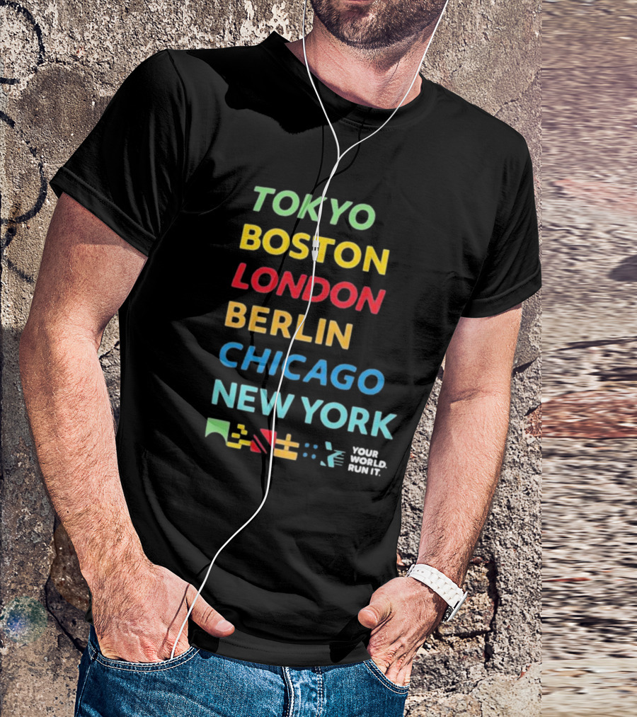 World Marathon Majors Tokyo Boston London Berlin Chicago New York Your World Run It Sportiqe Comfy Tri-blend T-Shirt