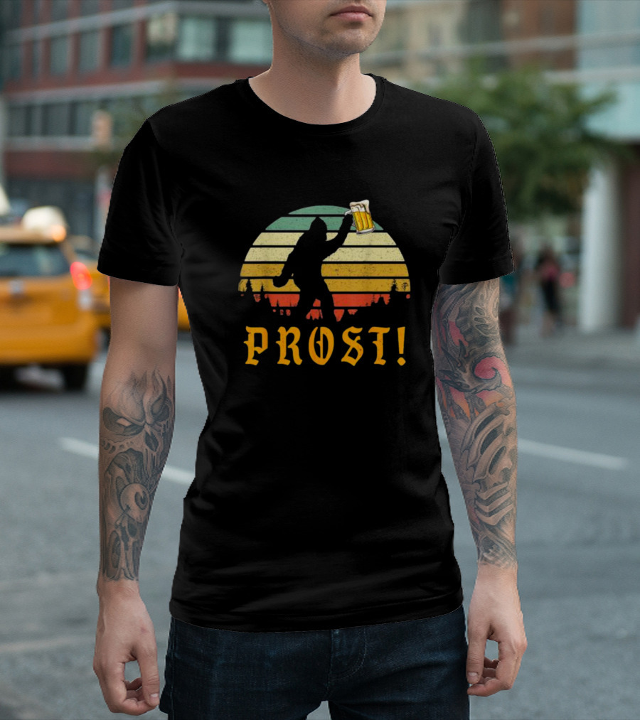 PROST Bigfoot Holding Beer Vintage Sunset Oktoberfest Germany T-Shirt