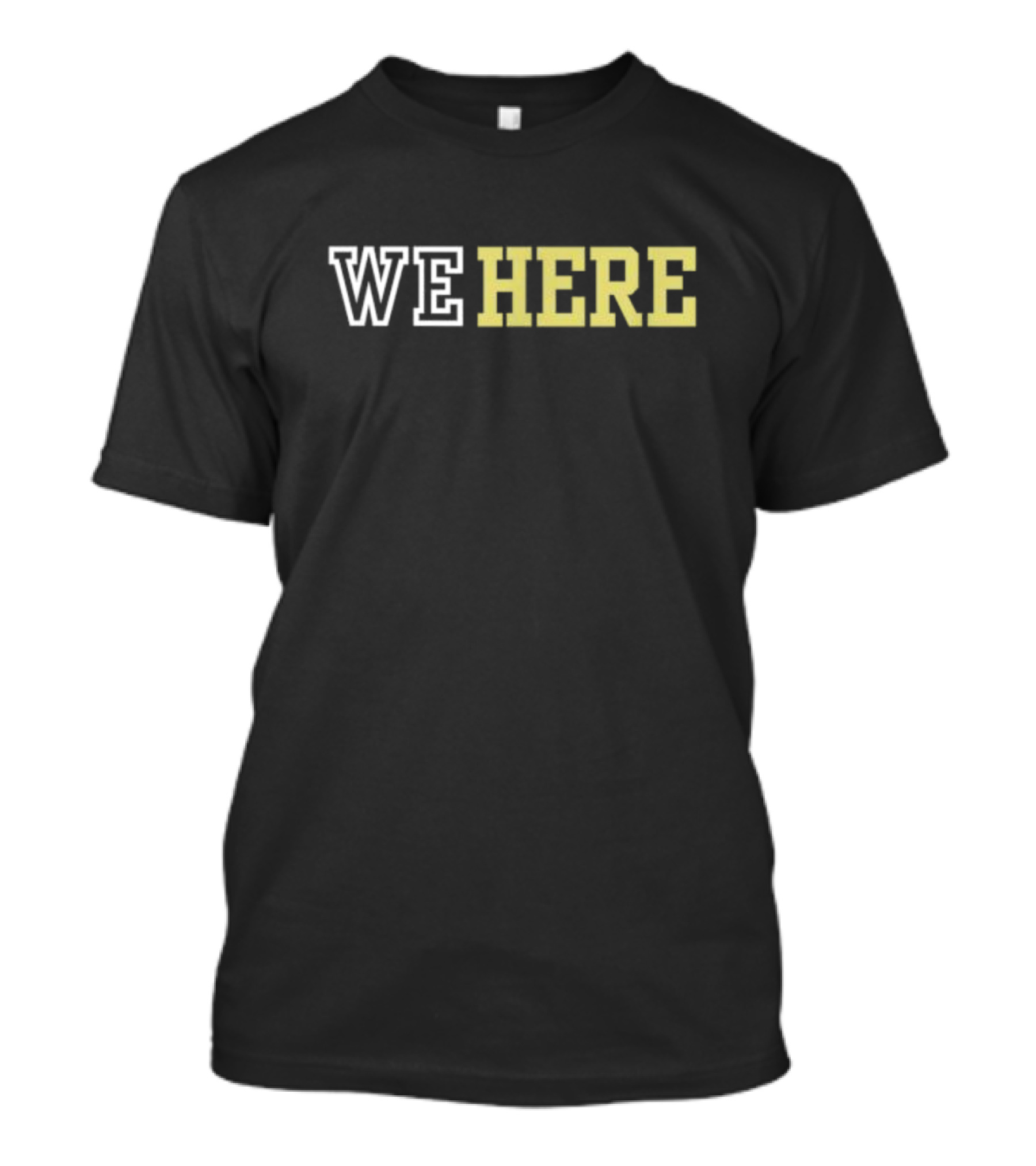 WE HERE Bold Varsity Lettering Text T-Shirt