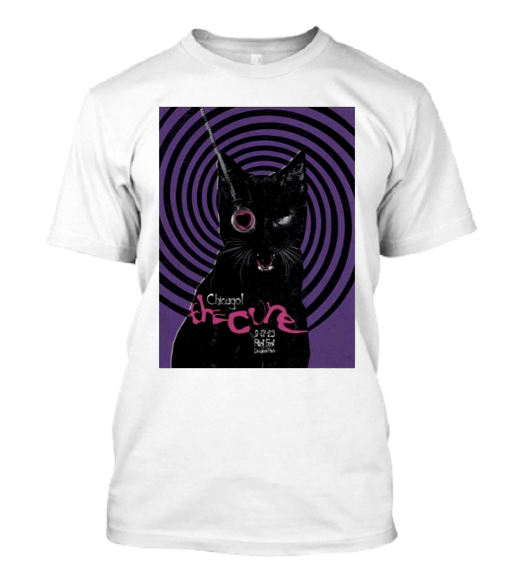 The Cure Riot Fest 9 17 23 Douglass Park Chicago Black Cat Spiral T-Shirt