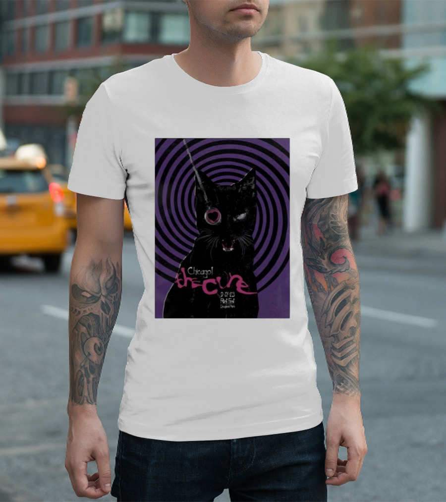 The Cure Riot Fest 9 17 23 Douglass Park Chicago Black Cat Spiral T-Shirt