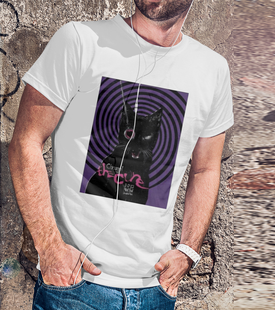 The Cure Riot Fest 9 17 23 Douglass Park Chicago Black Cat Spiral T-Shirt