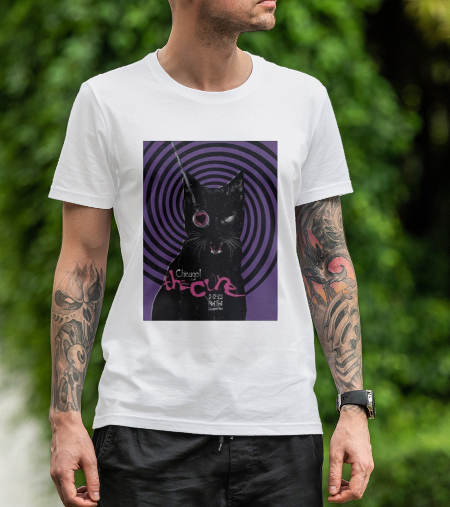 The Cure Riot Fest 9 17 23 Douglass Park Chicago Black Cat Spiral T-Shirt