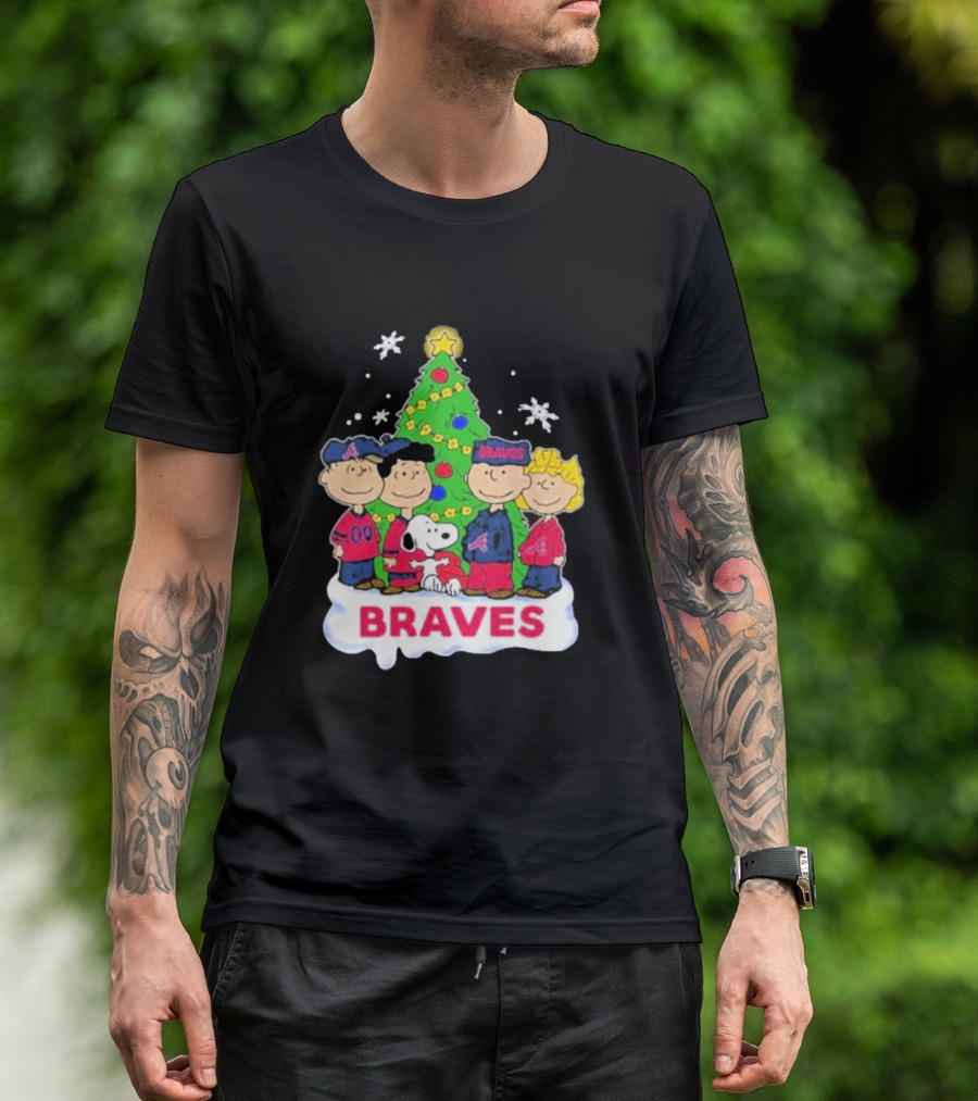 Braves Peanuts Snoopy Christmas Tree Charlie Brown Lucy Linus Woodstock T-Shirt
