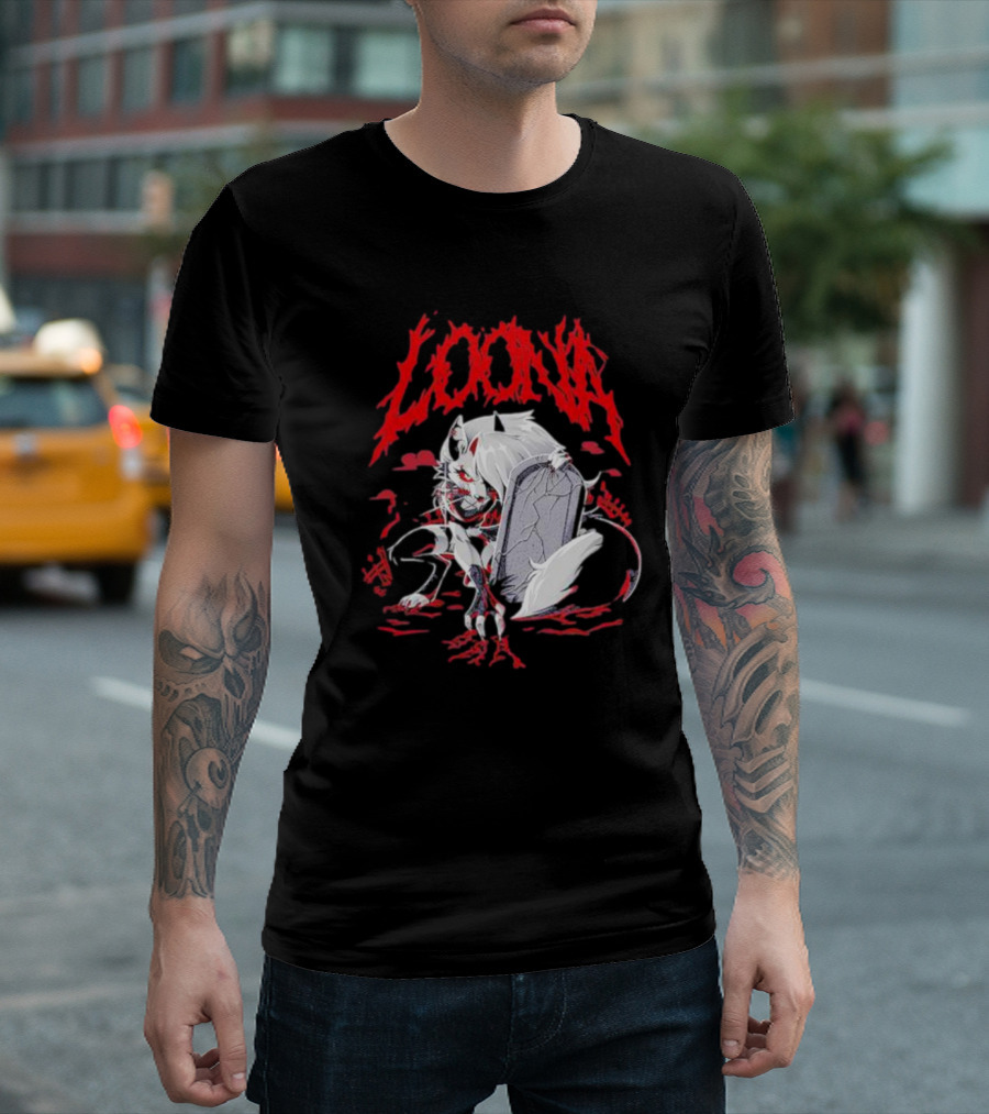 LOONA Graveyard Cat And Tombstone Scene T-Shirt
