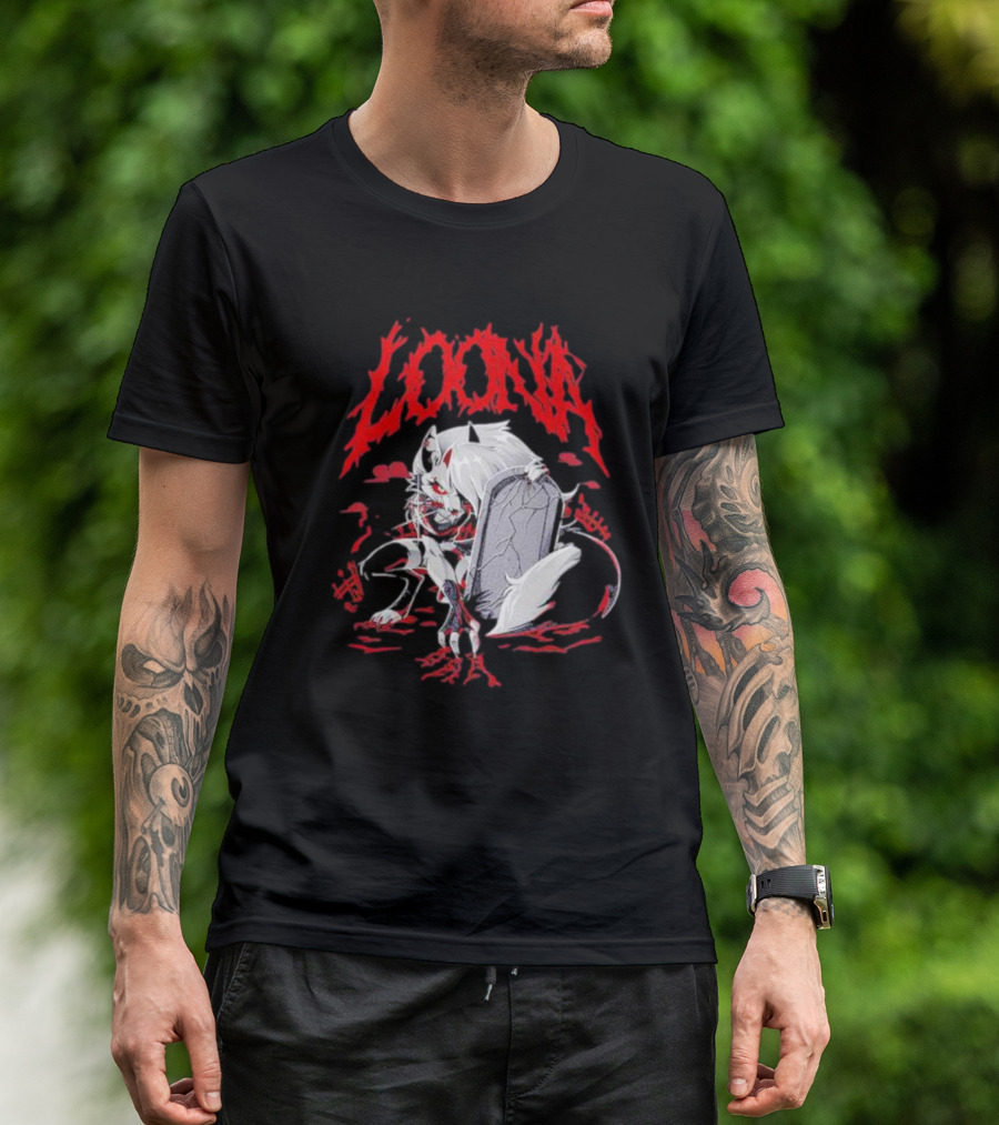 LOONA Graveyard Cat And Tombstone Scene T-Shirt