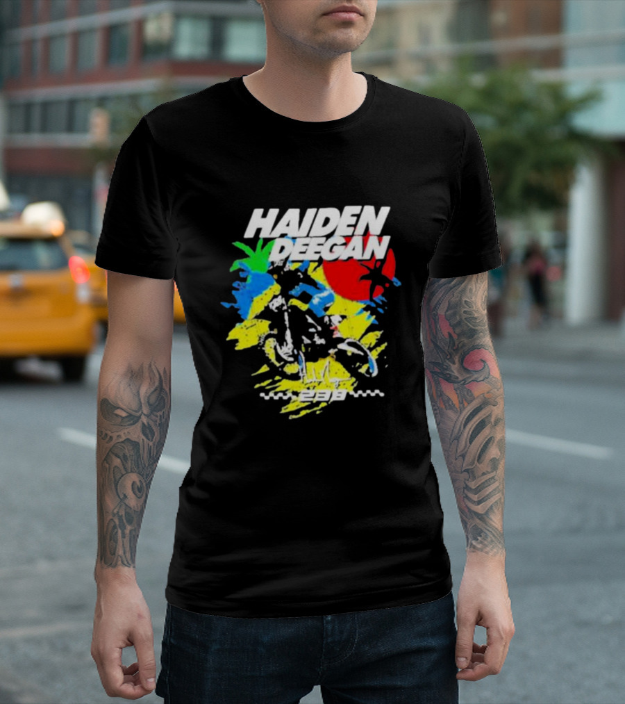 Haiden Deegan 38 Colorful Motocross Art with Sun and Palm Elements T-Shirt