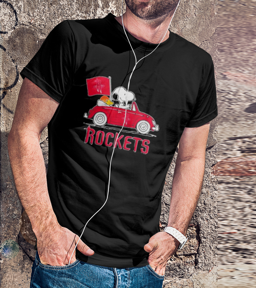 Houston Rockets Snoopy Dog Driving Red Car With Basketball Flag T-Shirt