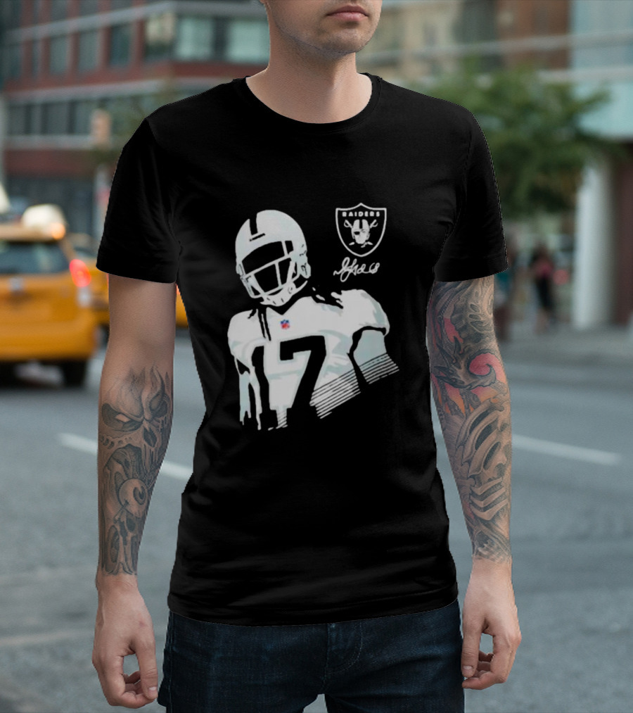 Las Vegas Raiders Davante Adams Black Player Raiders Logo Signature T-Shirt