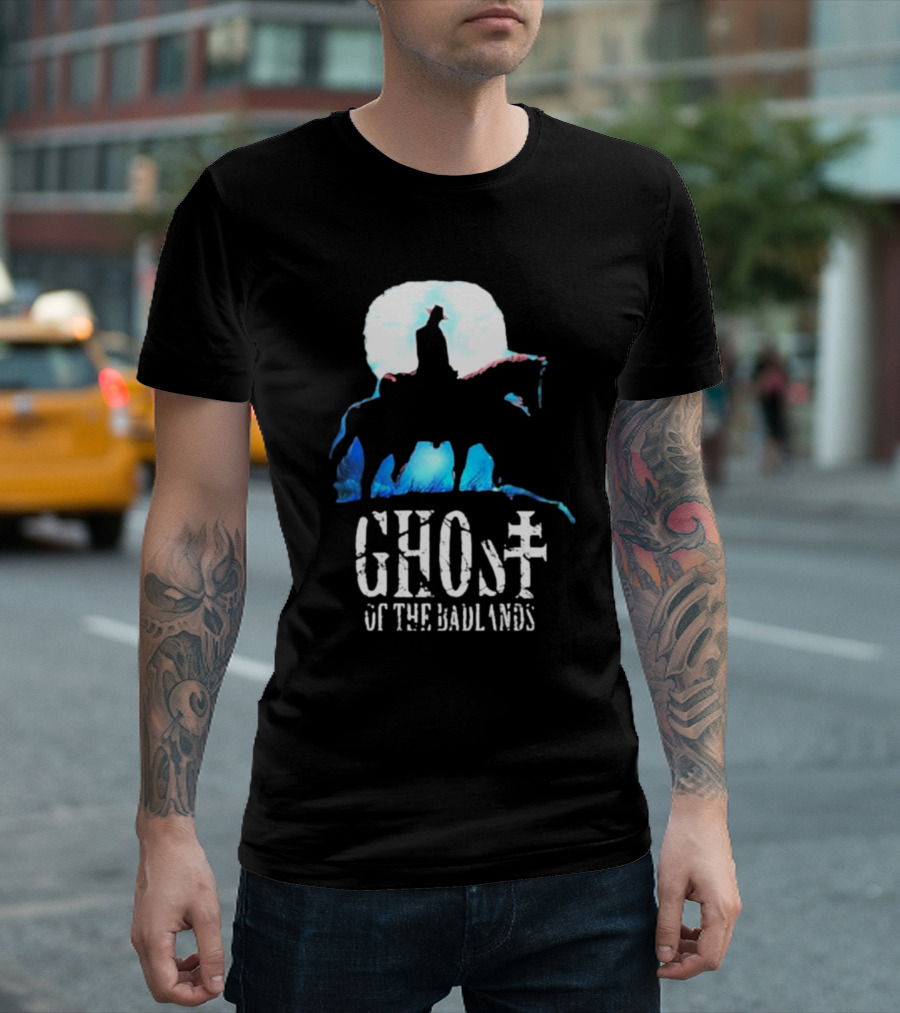 Ghost Of The Badlands Cowboy Silhouette Moonlit Horseback Scene T-Shirt
