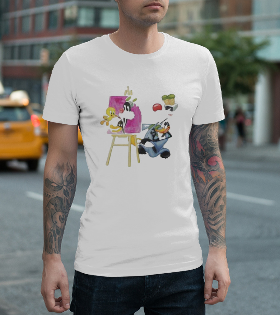 Looney Tunes Tweety Bird Painting Sylvester Daffy Duck Involved T-Shirt
