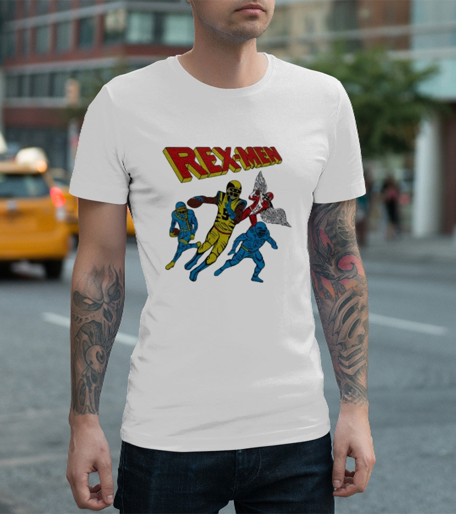 Rex-men Football Players Action Scene With Superhero T-Shirt