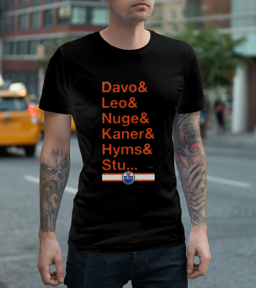 Davo Leo Nuge Kaner Hyms Stu Edmonton Oilers Logo Team Nickname Blue T-Shirt