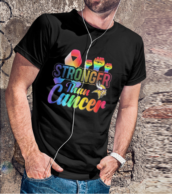 Minnesota Vikings Stronger Than Cancer With Rainbow Ribbon And Fists T-Shirt