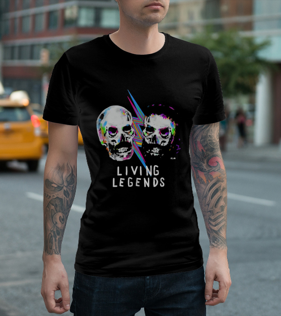 Living Legends Vibrant Skulls Art with Multicolor Lightning Bolt T-Shirt