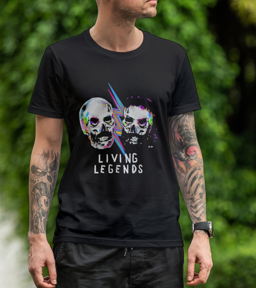 Living Legends Vibrant Skulls Art With Multicolor Lightning Bolt T-Shirt