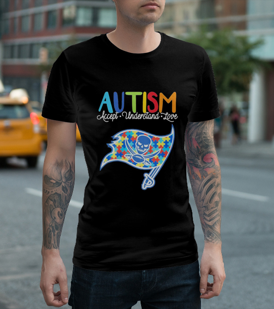 Tampa Bay Buccaneers Autism Awareness Accept Understand Love NFL Puzzle Flag T-Shirt