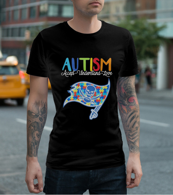 Tampa Bay Buccaneers Autism Awareness Accept Understand Love NFL Puzzle Flag T-Shirt