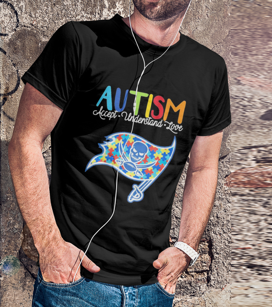 Tampa Bay Buccaneers Autism Awareness Accept Understand Love NFL Puzzle Flag T-Shirt