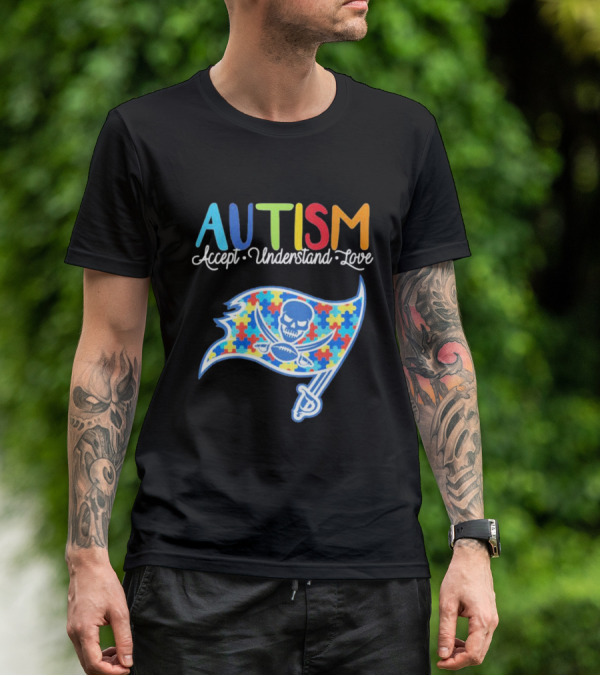 Tampa Bay Buccaneers Autism Awareness Accept Understand Love NFL Puzzle Flag T-Shirt